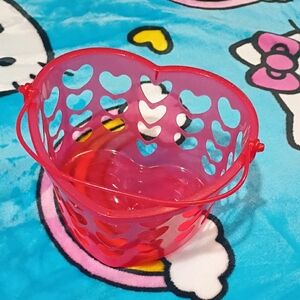 Heart-Shaped Pink Plastic Basket with Handle